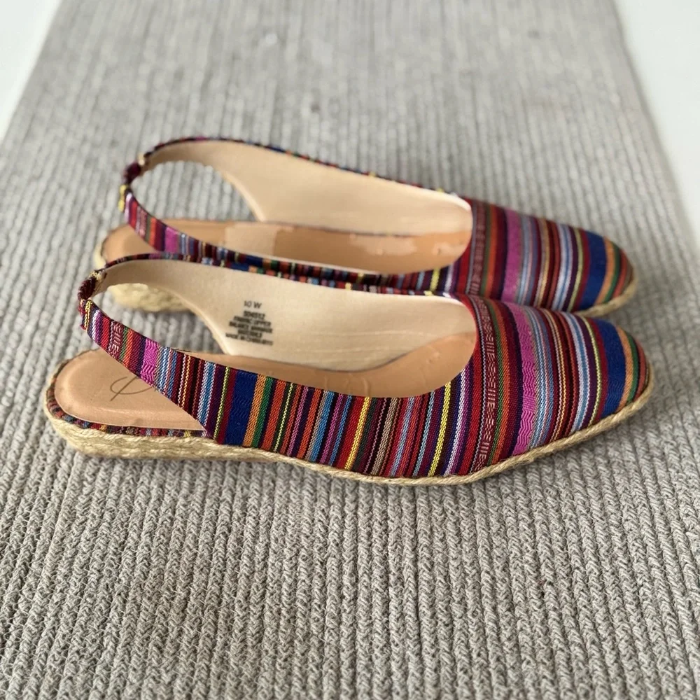 Vintage Beacon Pink Purple Multi Striped Espadrille Sandals Size 10W *FLAW*
